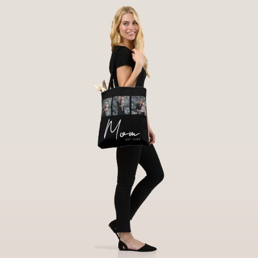 Mom Established Black Modern Script Photo Tote Bag Tasche (Am Model)