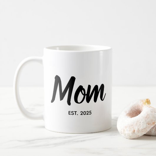 Mom Established Black Script Custom Year Kaffeetasse (Mit Donut)