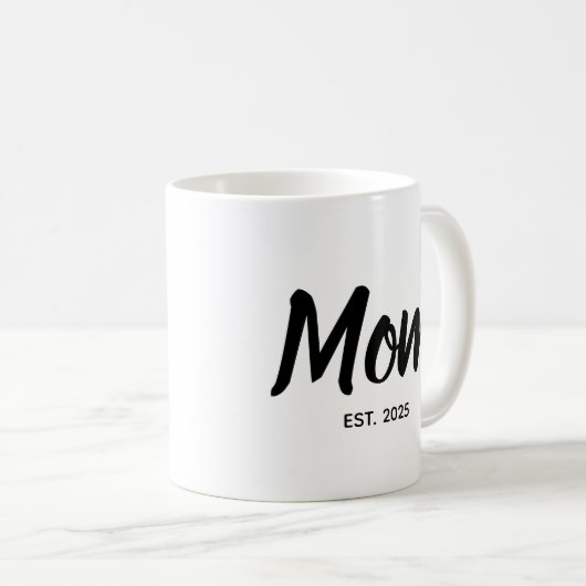  Mom Established Black Script Custom Year Kaffeetasse (VorderseiteRechts)