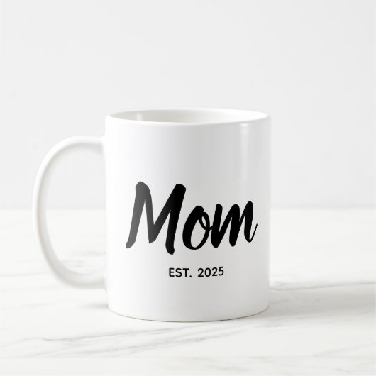  Mom Established Black Script Custom Year Kaffeetasse (Links)