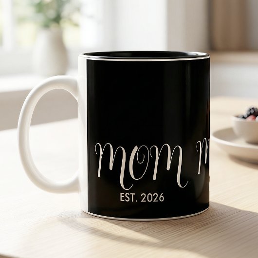 Mom Established Black Script New Mom Gift  Zweifarbige Tasse
