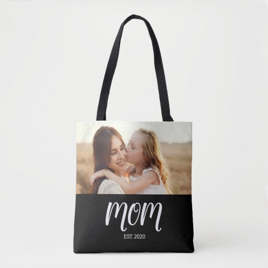 Mom Established Black Script Photo Tasche (Vorderseite)