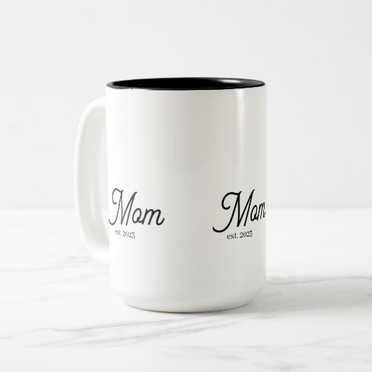 Mom Established Black Script Zweifarbige Tasse (Vorderseite Links)