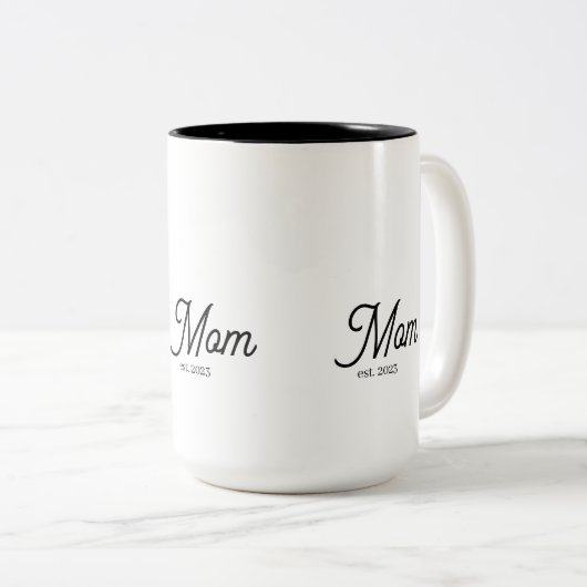 Mom Established Black Script Zweifarbige Tasse (VorderseiteRechts)