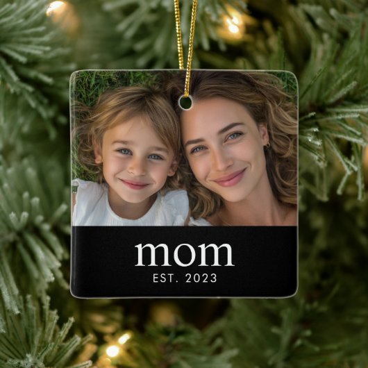  Mom Established Black White Modern Photo  Keramikornament (Baum)