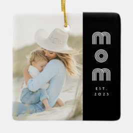 Mom Established Black White Retro Script Photo  Keramikornament