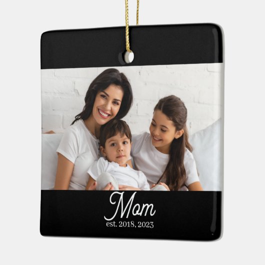 Mom Established Black White Script Photo Ceramic O Keramikornament (Links)