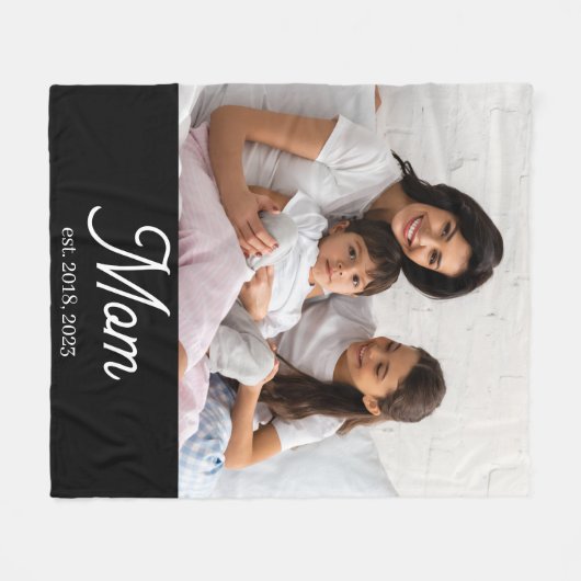 Mom Established Black White Script Photo Fleecedecke (Vorderseite (Horizontal))