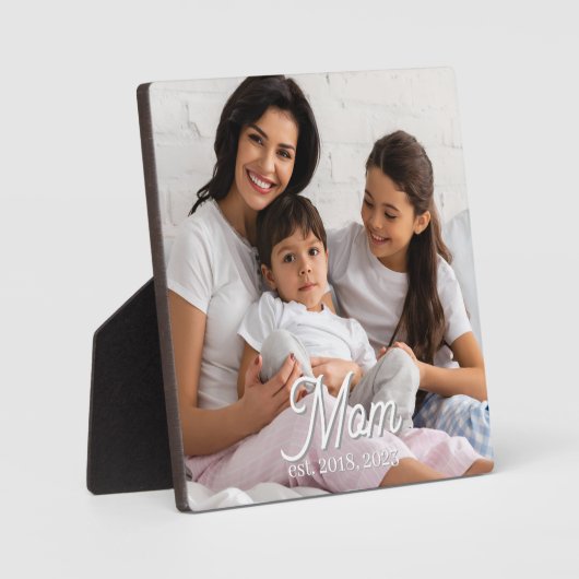 Mom Established Black White Script Photo Fotoplatte (Vorderseite)