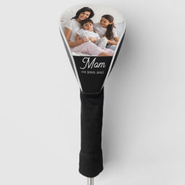 Mom Established Black White Script Photo Golf Headcover