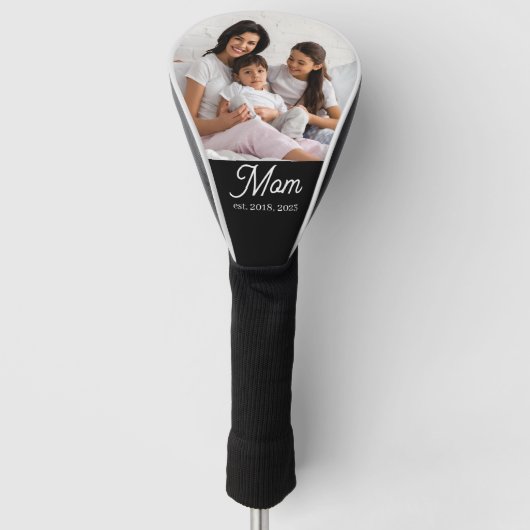 Mom Established Black White Script Photo Golf Headcover (Vorderseite)