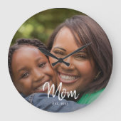 Mom Established Black White Script Photo Große Wanduhr (Vorderseite)
