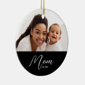 Mom Established Black White Script Photo Keramik Ornament (Rechts)