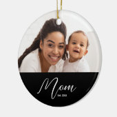 Mom Established Black White Script Photo Keramik Ornament (Links)