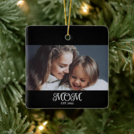 Mom Established Black White Script Photo Keramikornament