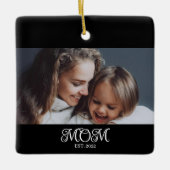 Mom Established Black White Script Photo Keramikornament (Vorderseite)
