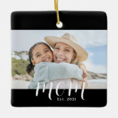 Mom Established Black White Script Photo Keramikornament (Vorderseite)