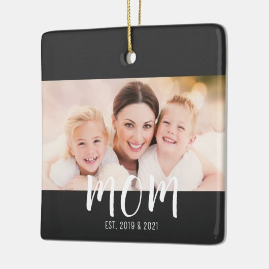 Mom Established Black White Script Photo Keramikornament (Links)