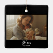 Mom Established Black White Script Photo Keramikornament (Rückseite)