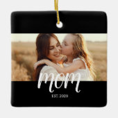 Mom Established Black White Script Photo Keramikornament (Vorderseite)