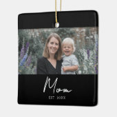 Mom Established Black White Script Photo Keramikornament (Links)