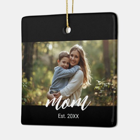 Mom Established Black White Script Photo Keramikornament (Links)