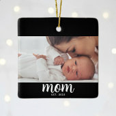 Mom Established Black White Script Photo Keramikornament