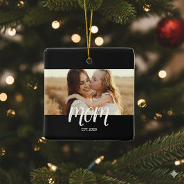 Mom Established Black White Script Photo  Keramikornament