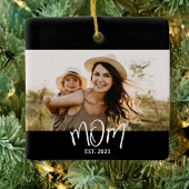 Mom Established Black White Script Photo Keramikornament
