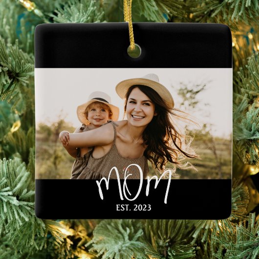 Mom Established Black White Script Photo Keramikornament