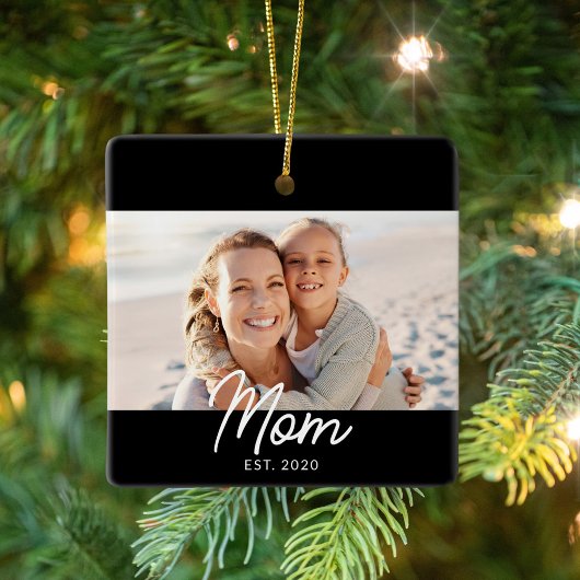 Mom Established Black White Script Photo Keramikornament
