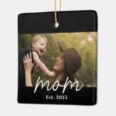 Mom Established Black White Script Photo Keramikornament (Links)