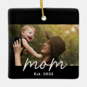 Mom Established Black White Script Photo Keramikornament (Vorderseite)