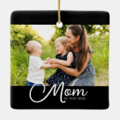 Mom Established Black White Script Photo Keramikornament (Rückseite)