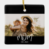 Mom Established Black White Script Photo Keramikornament (Vorderseite)