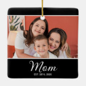 Mom Established Black White Script Photo Keramikornament (Rückseite)
