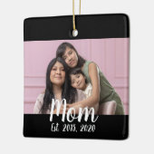 Mom Established Black White Script Photo Keramikornament (Links)