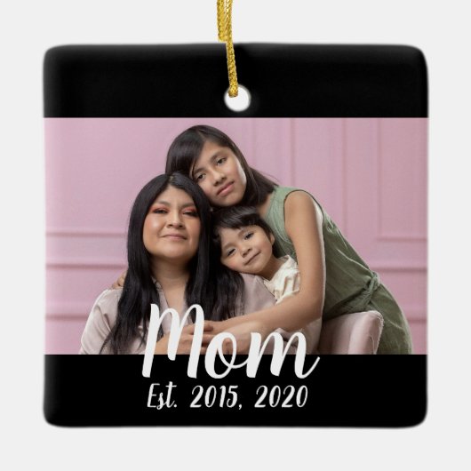 Mom Established Black White Script Photo Keramikornament (Vorderseite)