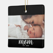 Mom Established Black White Script Photo Keramikornament (Links)