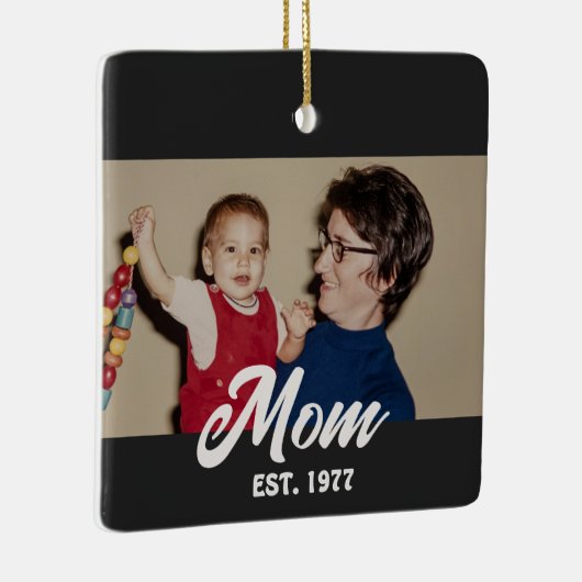 Mom Established Black White Script Photo Keramikornament (Rechts)