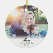 Mom Established Black White Script Photo Ornament (Vorne)