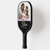 Mom Established Black White Script Photo Pickleball Schläger (Links)