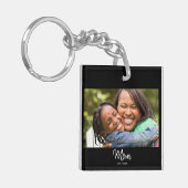 Mom Established Black White Script Photo Schlüsselanhänger (Vorderseite links)