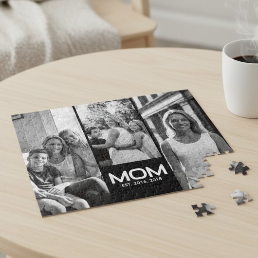 Mom Established Bold Black 3 Photo Puzzle