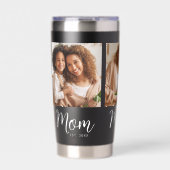 Mom Established Date 3 Photo White Script on Black Thermobecher (Vorderseite)