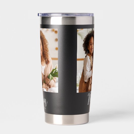 Mom Established Date Black Photo White Script Gift Thermobecher (Rechts)