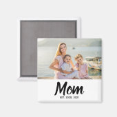 Mom Established Date Black Script Custom Photo Magnet (Vorderseite/Rückseite)