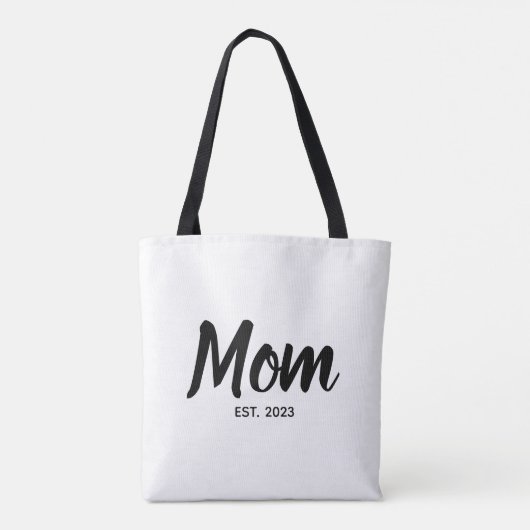 Mom Established Date Black Script Custom Text Tasche (Rückseite)