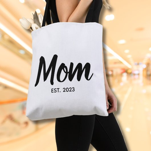 Mom Established Date Black Script Custom Text Tasche