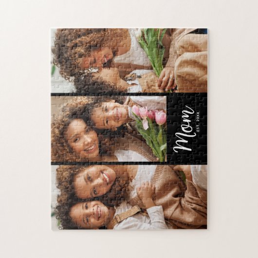 Mom Established Date Script 3 Photo Bold Modern Puzzle (Vertikal)